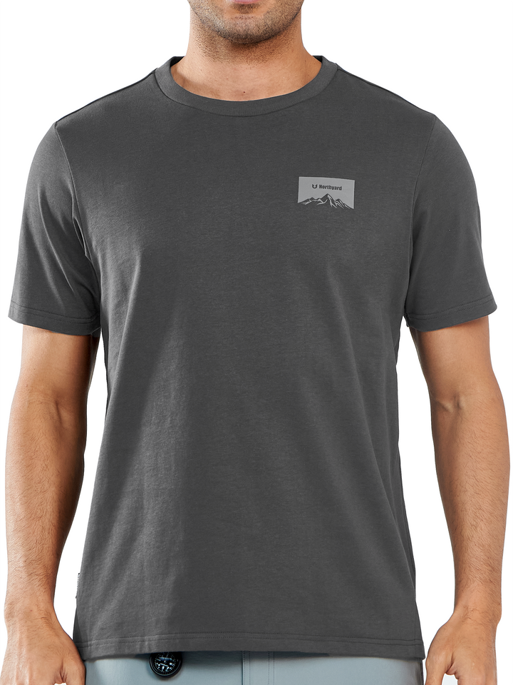 NORTHYARD Men's Dark Grey Cotton Hiking Tee Shirts Heavyweight Casual Crewneck for Outdoor