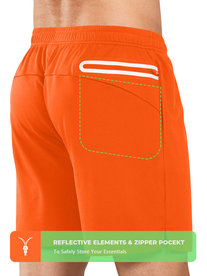 Men's Orange 5-inch Tennis Mesh Shorts with Pockets Quick Dry for Gym Running Back