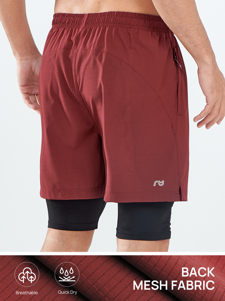 Northyard Men's Wine 2-in-1 Running Shorts 7 inch with Phone Pocket for Outdoor Sport Back