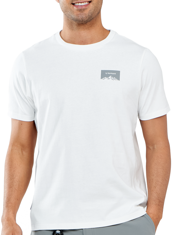 NORTHYARD Men's White Cotton Hiking Tee Shirts Heavyweight Casual Crewneck for Outdoor