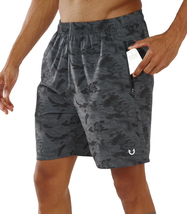 Men's Black Camo Sweat Shorts With Zipper Pockets