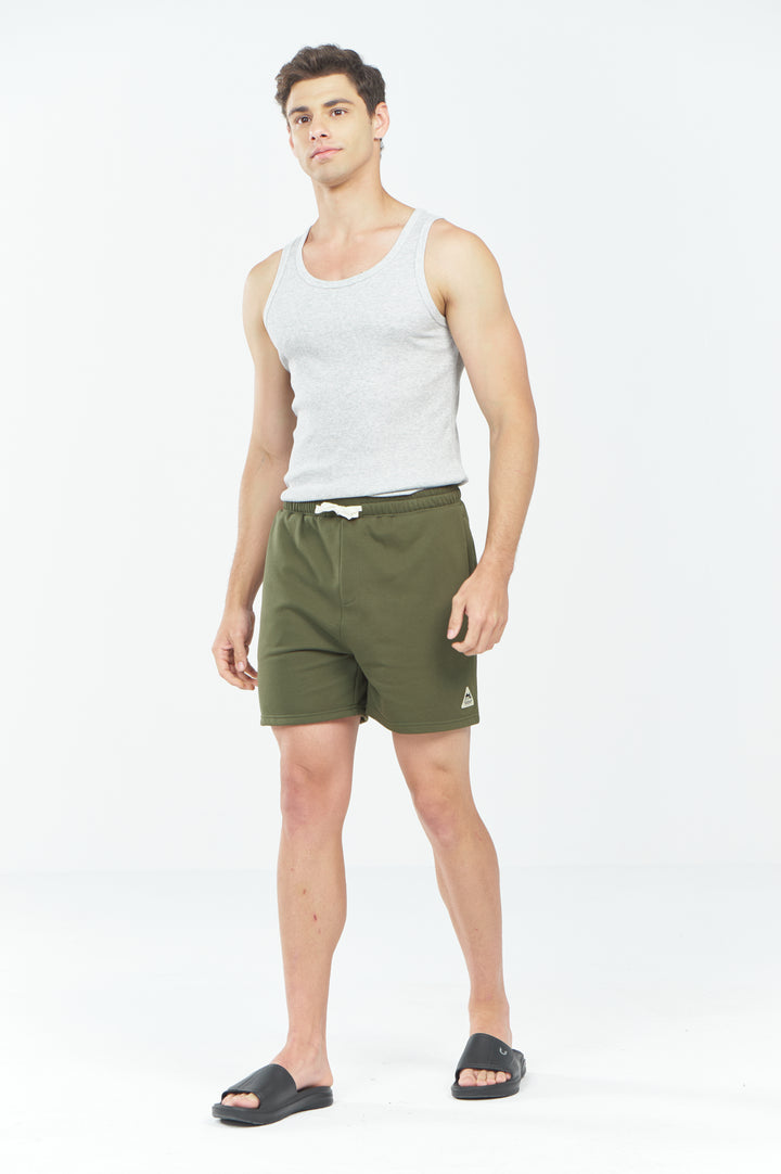 Northyard Men's Army Green Cotton 5 inch Lounge Sweat Shorts with Pockets for Work Running Fashion