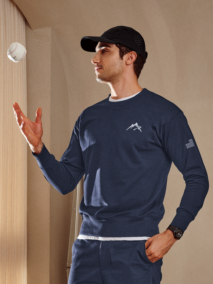 Northyard Men's Navy Cotton Long Sleeve Crewneck Golf Sport Fitness Casual Sweatshirt Fashion