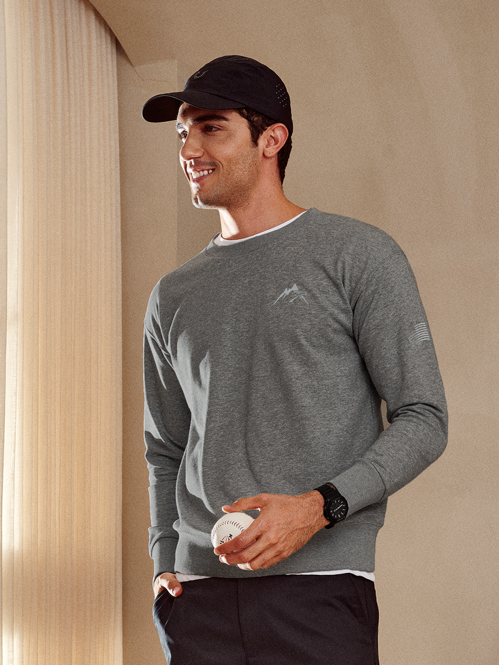 Northyard Men's Grey Heather Cotton Long Sleeve Crewneck Golf Sport Fitness Casual Sweatshirt Fashion