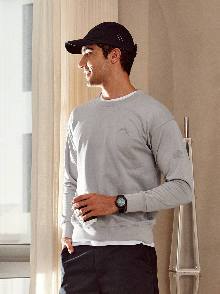 Northyard Men's Light Grey Cotton Long Sleeve Crewneck Golf Sport Fitness Casual Sweatshirt Fashion