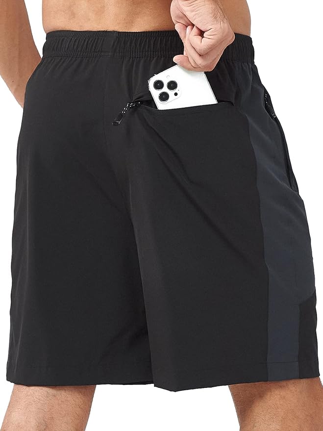 Men's Black Athletic 7" Shorts With Zipper Pockets Back