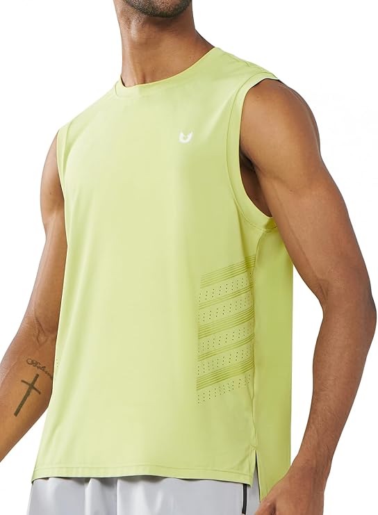 Northyard Men's Lemon Yellow Athletic Sleeveless Shirts Dry Fit Workout Tank Tops for Running