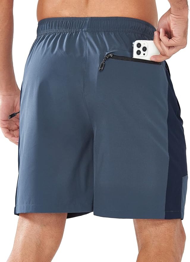 Men's Cool Grey Athletic 7" Shorts With Zipper Pockets Back