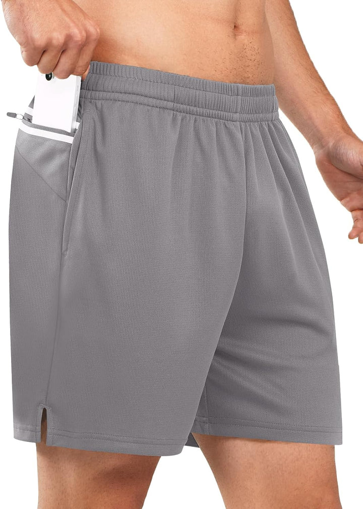 Men's Stone 5-inch Tennis Mesh Shorts with Pockets Quick Dry for Gym Running Side