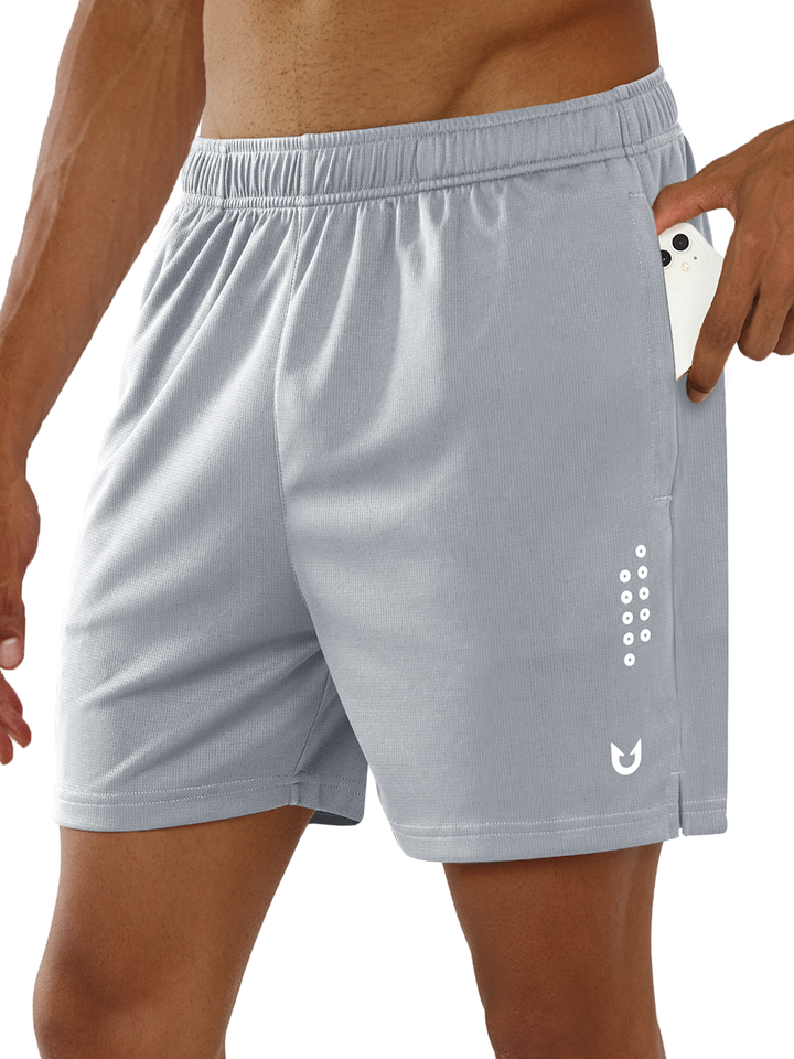 Mens 5 Inch Gym Running Shorts With Phone Pocket Quick Dry Mesh Shorts Light Grey