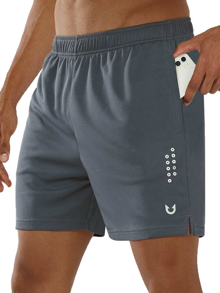 Mens 5 Inch Gym Running Shorts With Phone Pocket Quick Dry Mesh Shorts Dark Grey