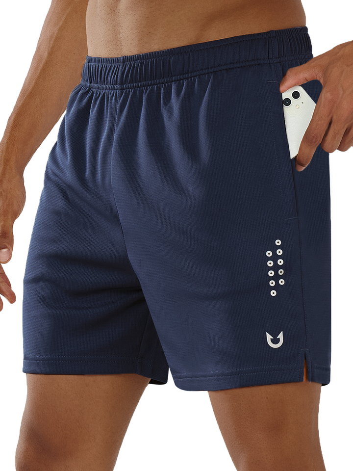 Mens 5 Inch Gym Running Shorts With Phone Pocket Quick Dry Mesh Shorts Navy