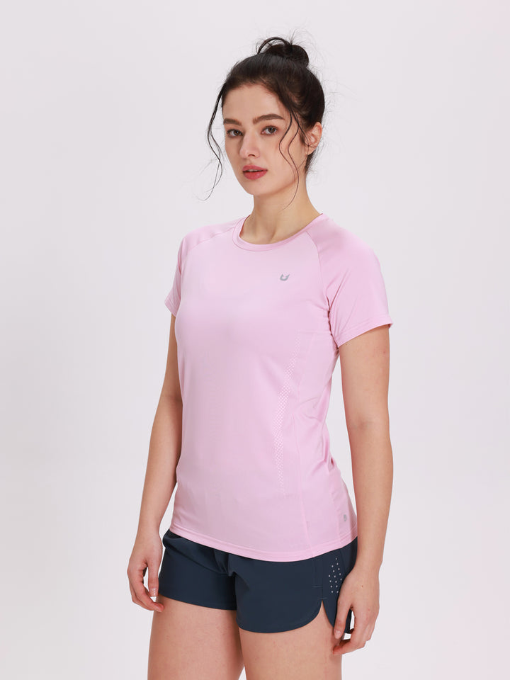 Women's Pink Yoga Compression Running T Shirts Quick-Dry