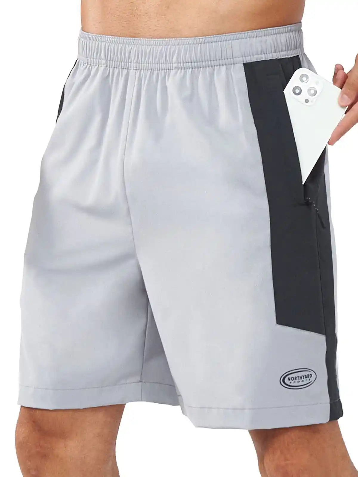 Men's 7" Athletic Shorts Zip Pockets Light Grey
