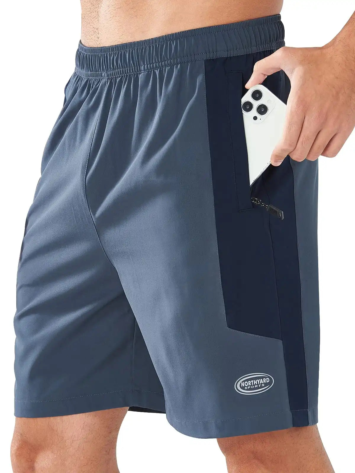 Men's 7" Athletic Shorts Zip Pockets Cool Grey