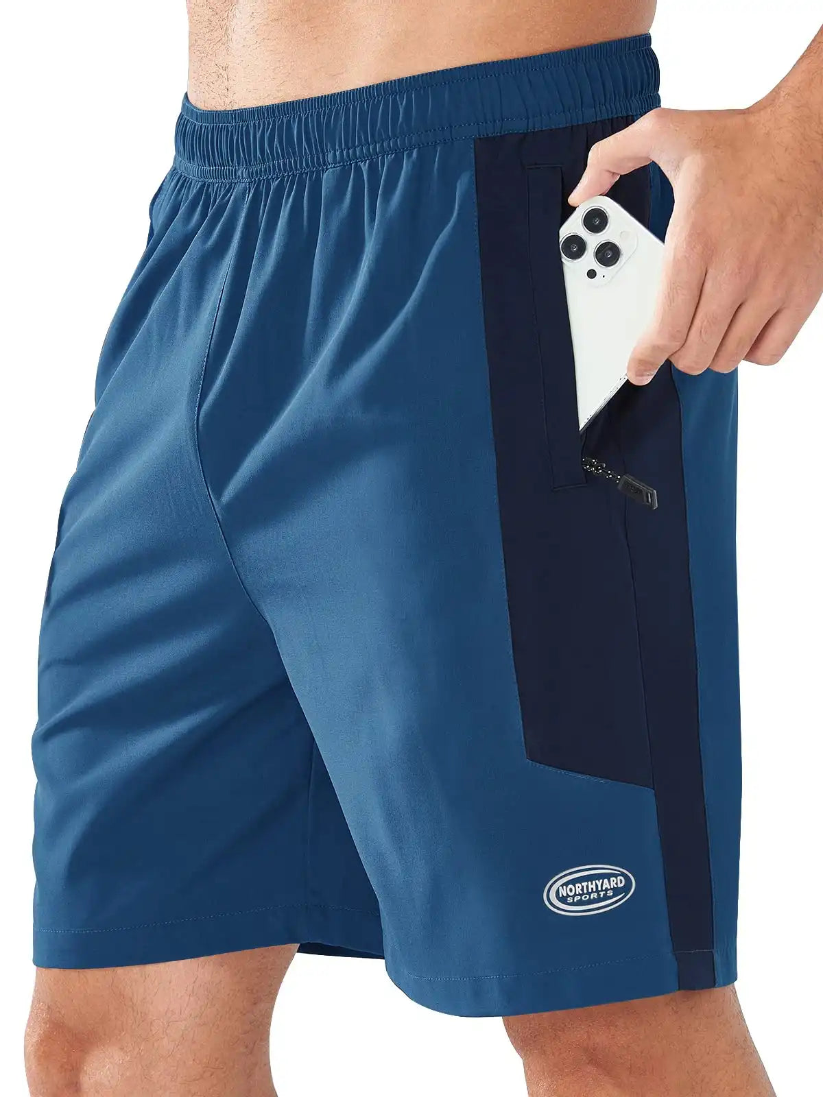Men's 7" Athletic Shorts Zip Pockets Sea Blue