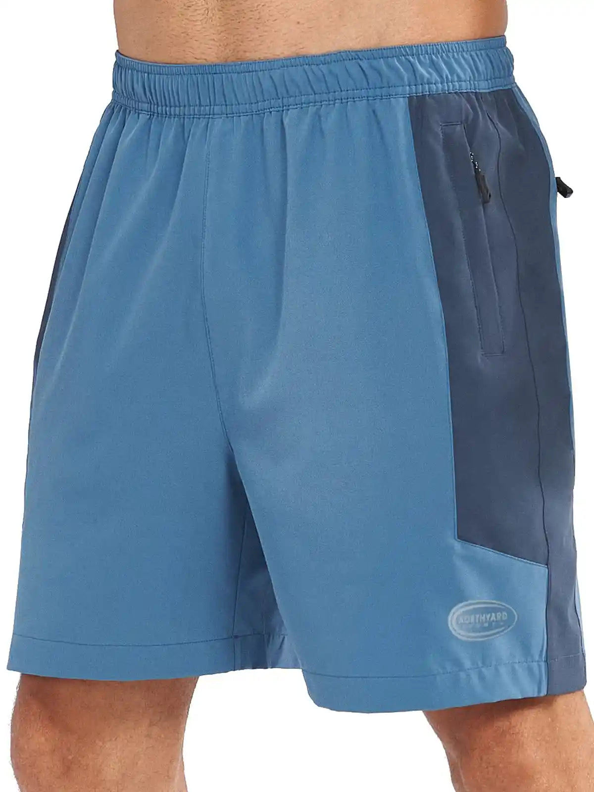 Men's 7" Athletic Shorts Zip Pockets Grey Blue