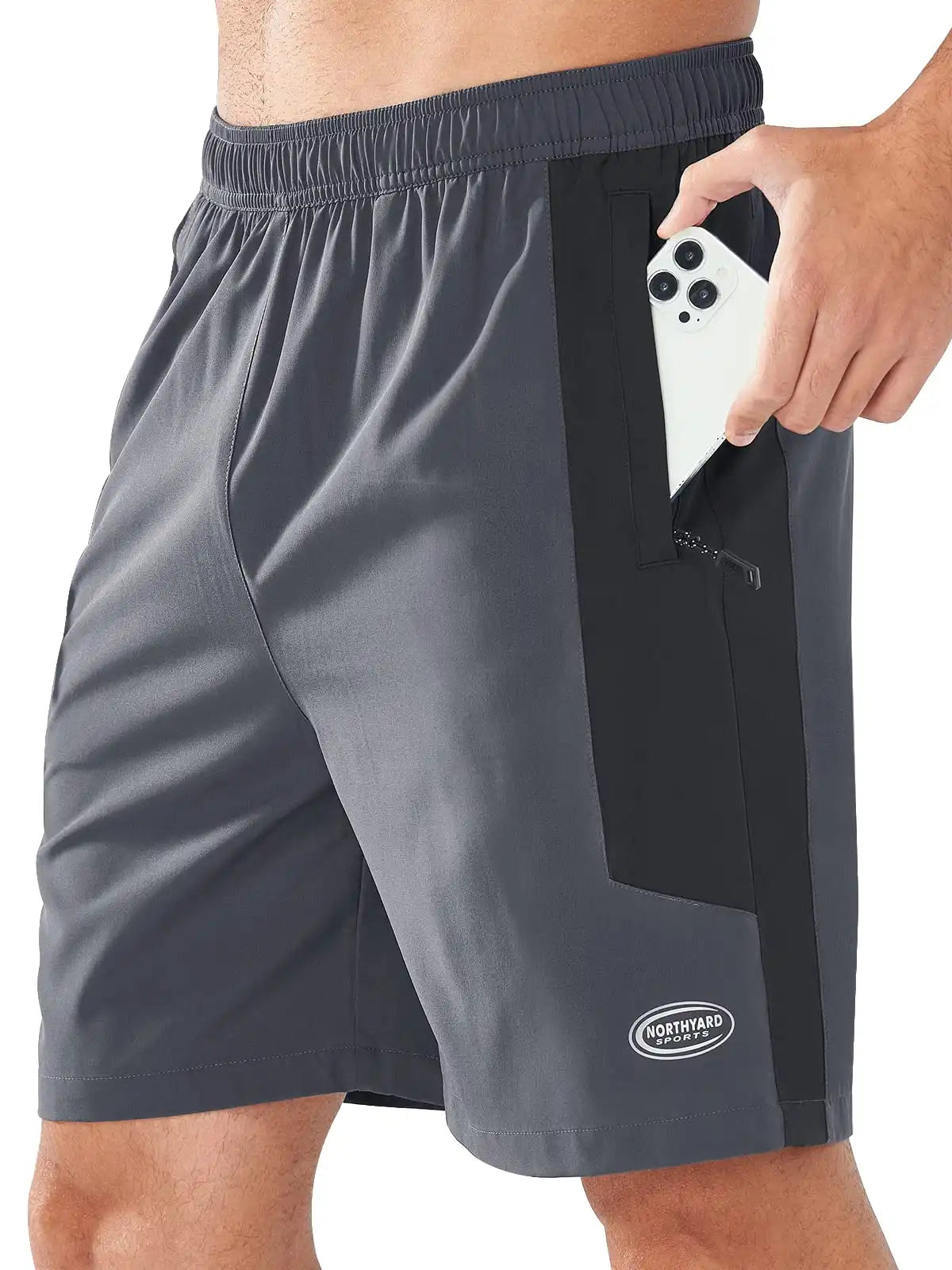 Men's 7" Athletic Shorts Zip Pockets Smoke Grey