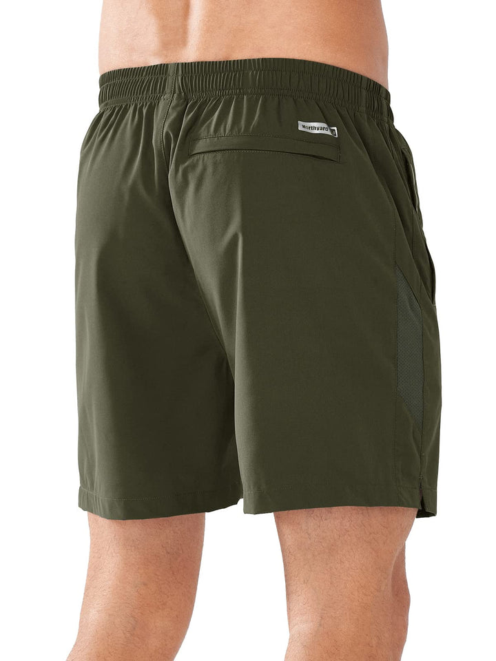 Men’s Army Green 5 Inch Inseam Sweat Shorts Back