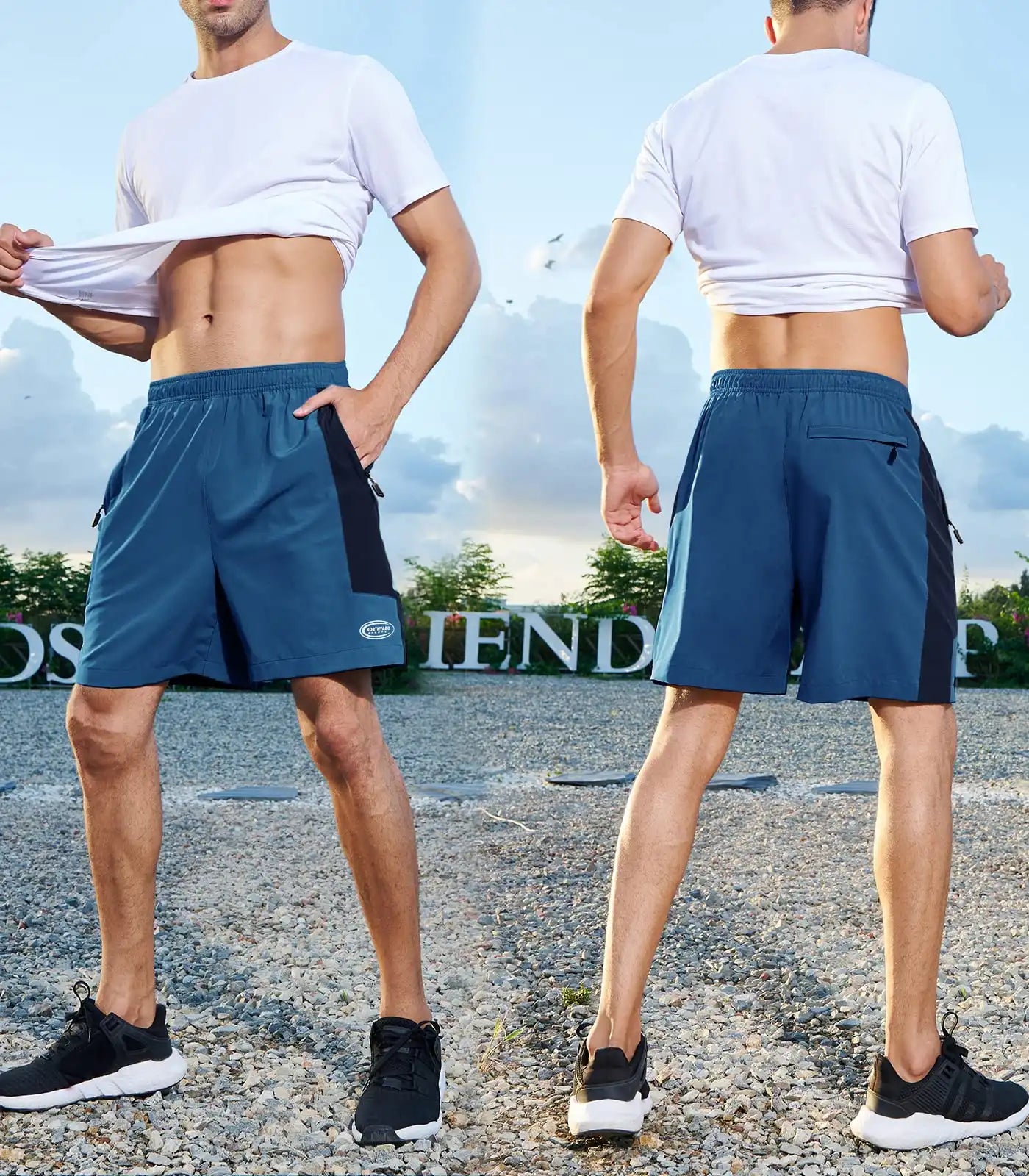 Men's 7" Athletic Shorts Zip Pockets Gym
