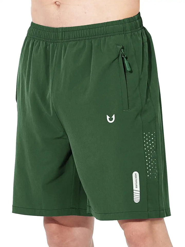 Men's Green 7-Inch Inseam Shorts with Zipper Pockets