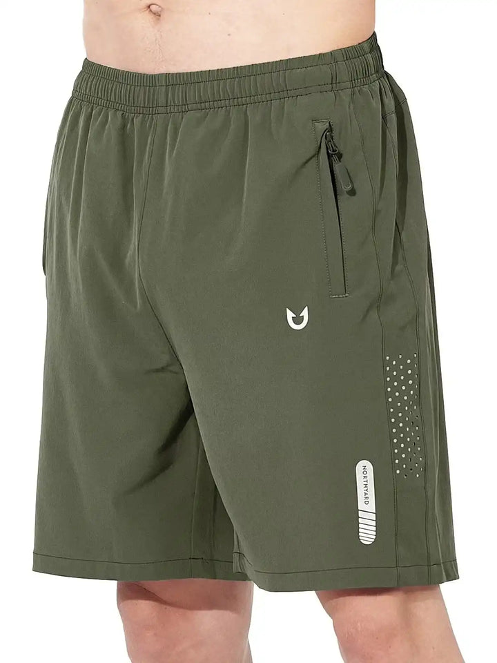 Men's Army Green 7-Inch Inseam Shorts with Zipper Pockets