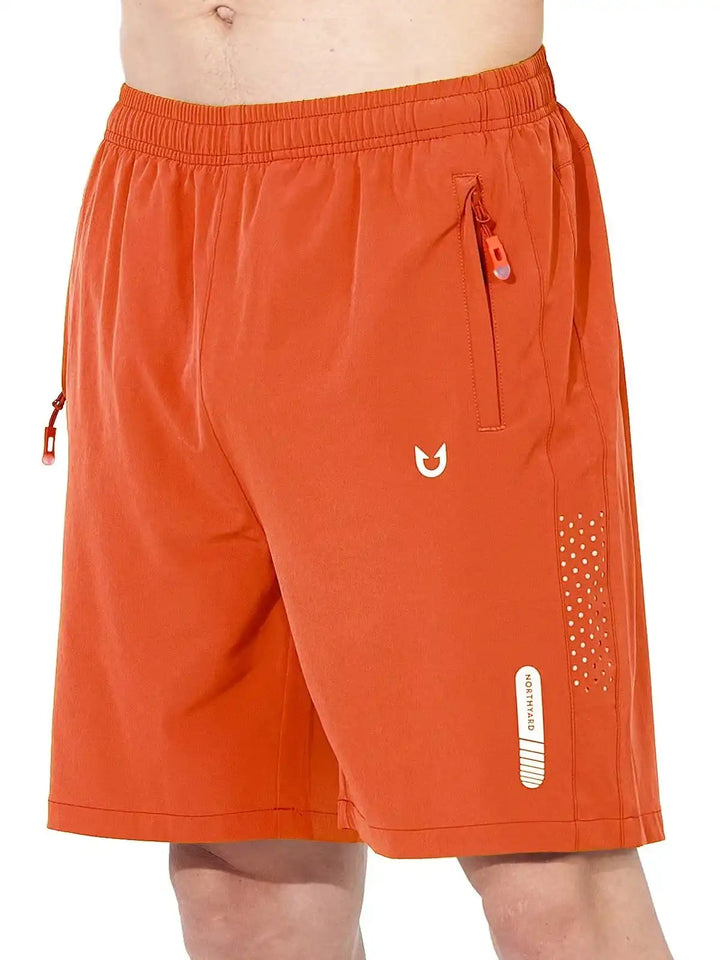 Men's Orange 7-Inch Inseam Shorts with Zipper Pockets